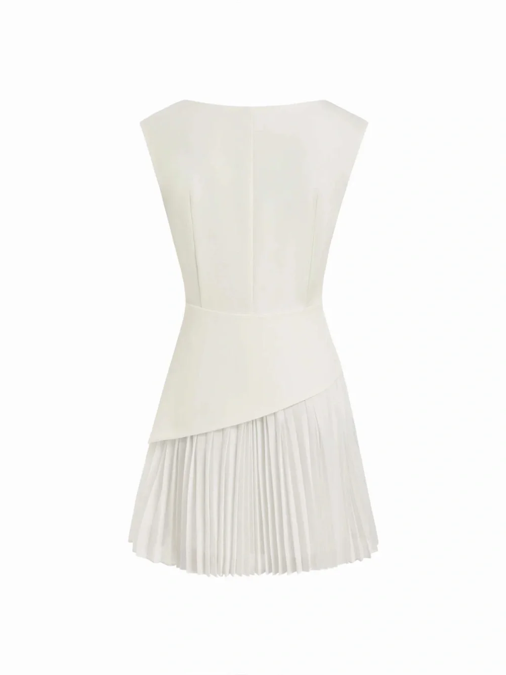 Cider White Pleated Asymmetric Midi Dress